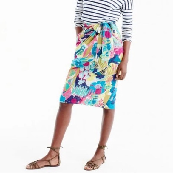 NEW J. Crew Vibrant Watercolor Floral Tie Waist Skirt Size 8 Petite J Crew.  6 - Picture 1 of 10